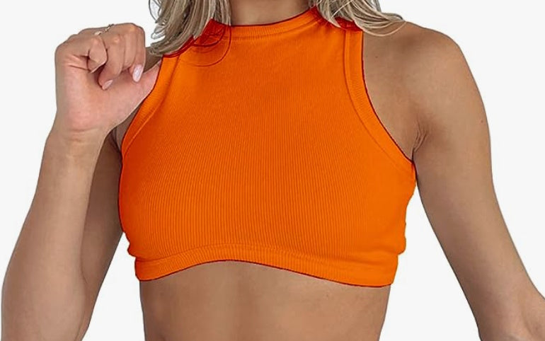 Custom Single Color Text Ribbed Racerback Crop Top (Available in 10 Colors)