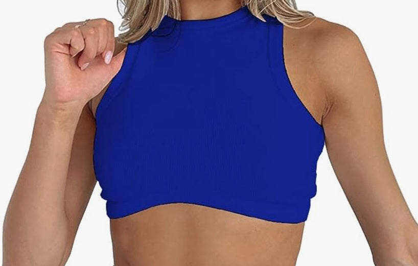 Custom Single Color Text Ribbed Racerback Crop Top (Available in 10 Colors)