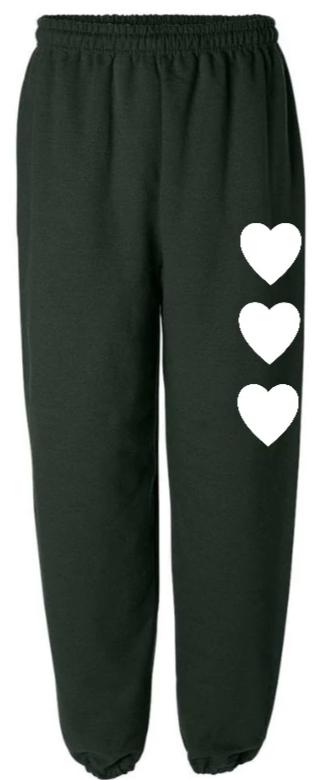 Wild At Heart Forest Green Sweats with White Hearts
