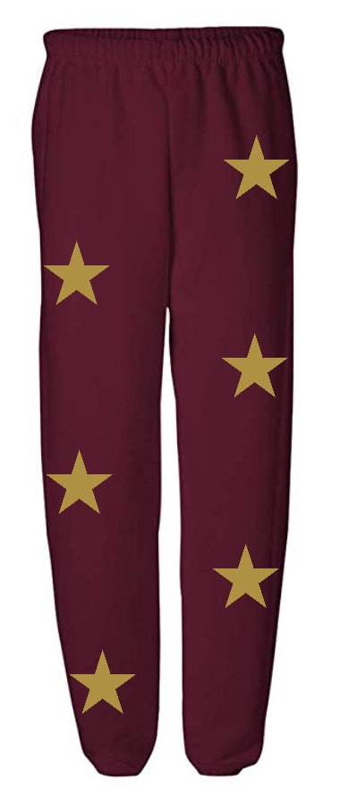Star Power Maroon Sweats with Metallic Gold Stars