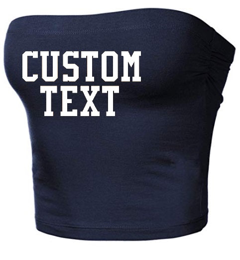 Custom Single Color Text Navy Cotton Tube Top