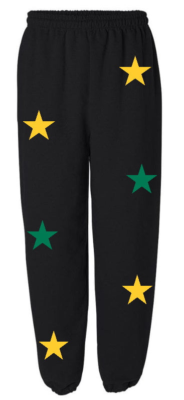 Star Power Black Sweats with Green and Yellow Stars