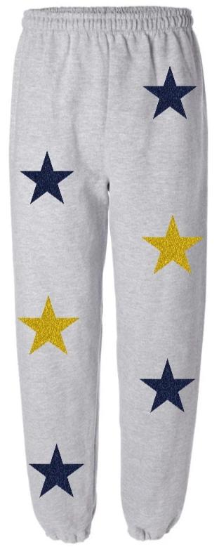 Star Power Grey Sweats with Navy and Gold Glitter Stars