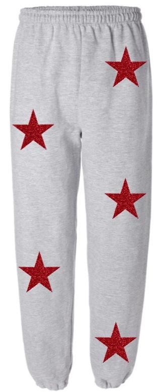 Star Power Grey Sweats with Red Glitter Stars