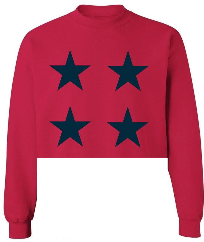 Star Power Red Raw Hem Cropped Crewneck with Navy Stars