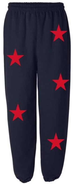Star Power Navy Sweats with Red Stars