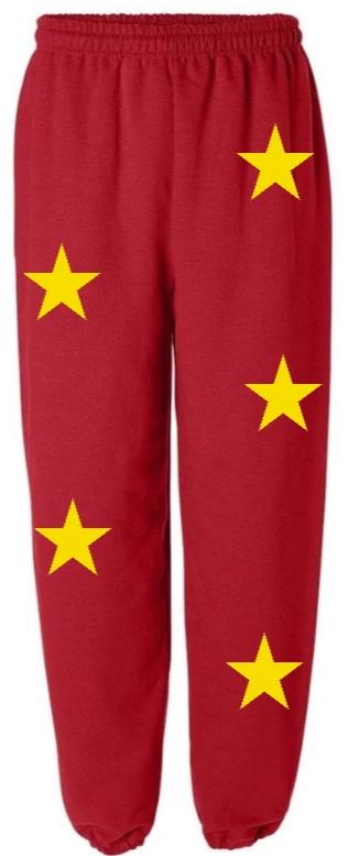 Star Power Red Sweats with Bright Gold Stars