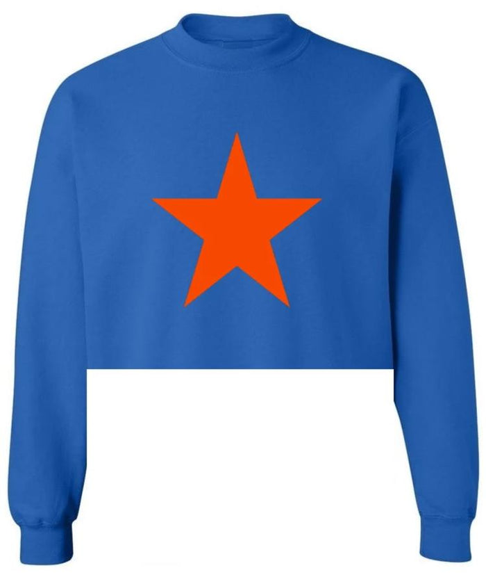 Shining Star Royal Blue Raw Hem Cropped Crewneck