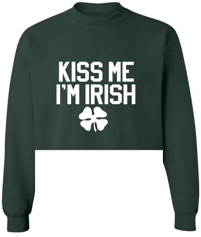 Kiss Me I'm Irish Raw Hem Cropped Crewneck