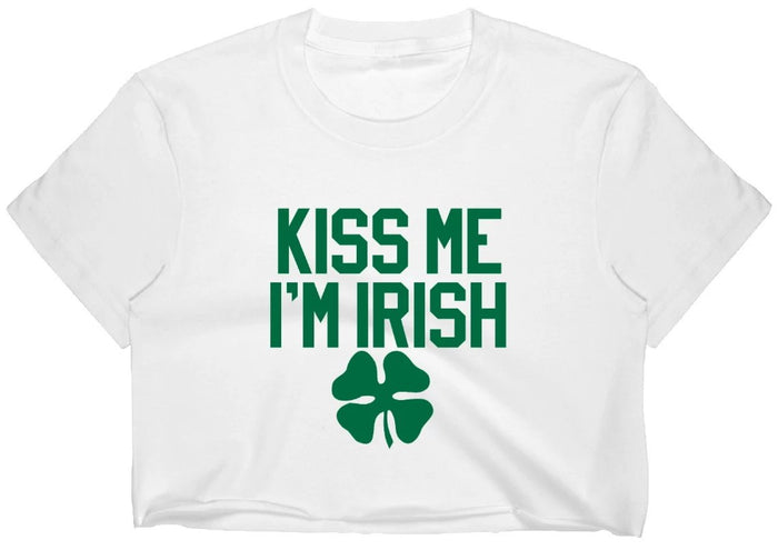 Kiss Me I'm Irish Raw Hem Cropped Tee (Available in 2 Colors)