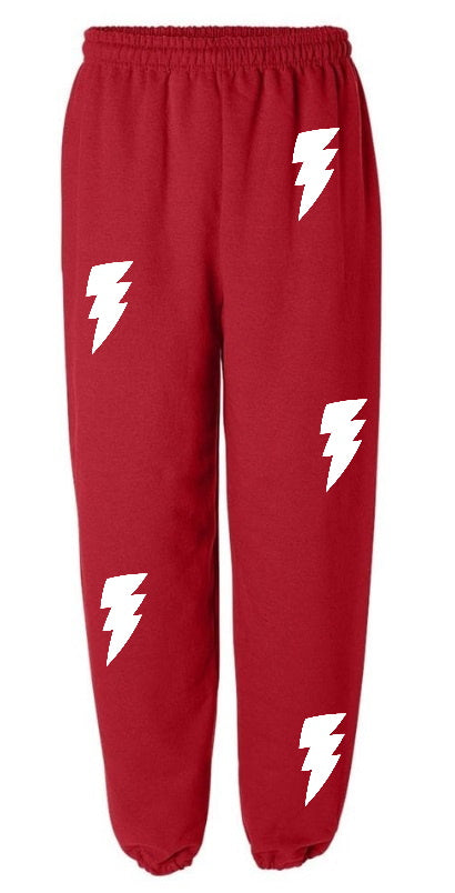 Lightning Red Sweats with White Bolts