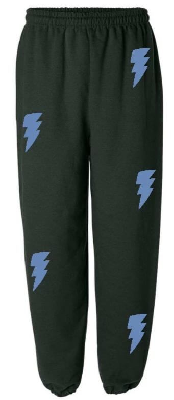 Lightning Forest Green Sweats with Blue Bolts