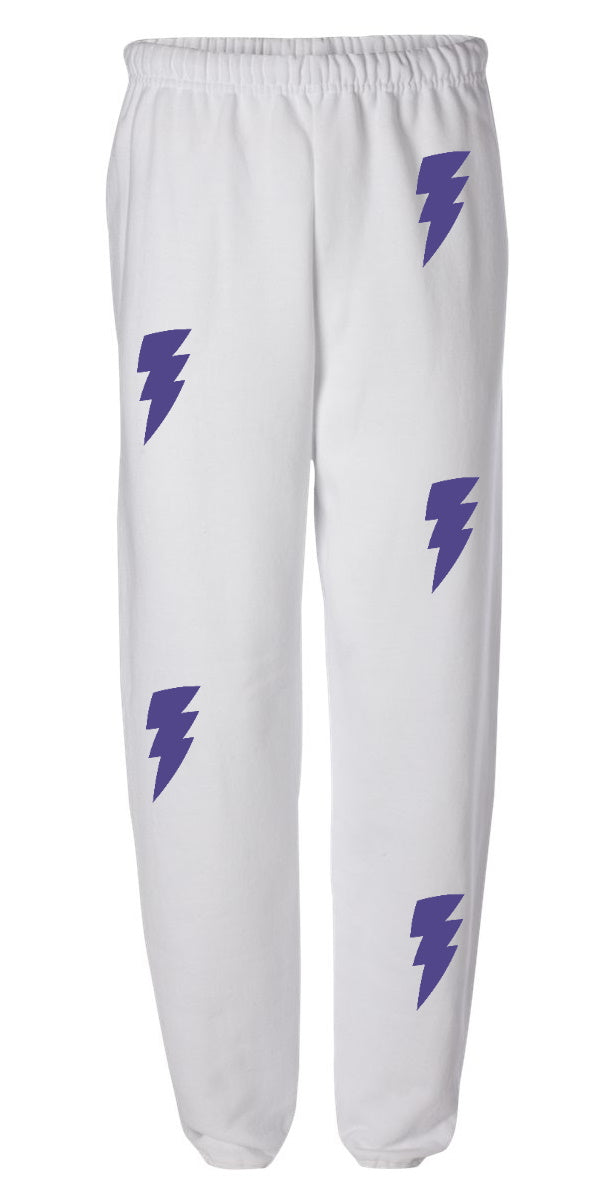 Lightning White Sweats with Purple Bolts
