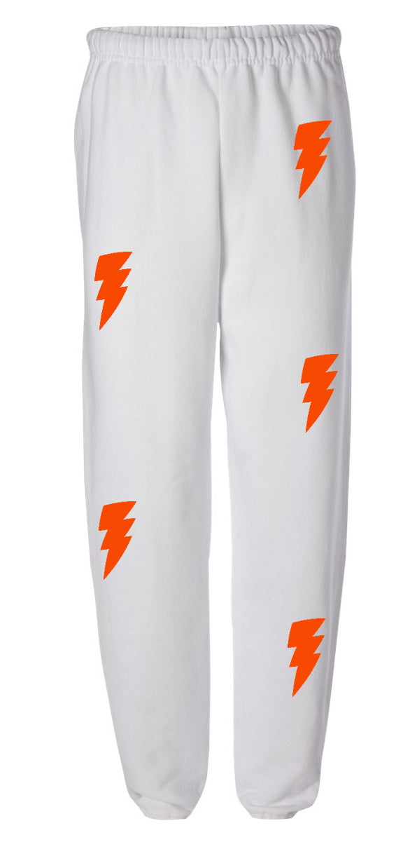 Lightning White Sweats with Orange Bolts