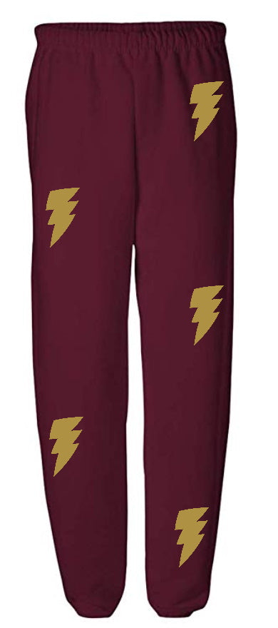 Lightning Maroon Sweats with Metallic Gold Bolts