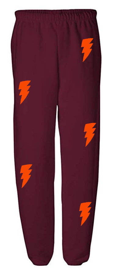 Lightning Maroon Sweats with Orange Bolts