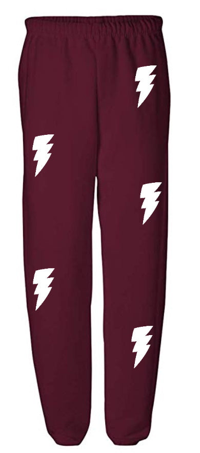 Lightning Maroon Sweats with White Bolts
