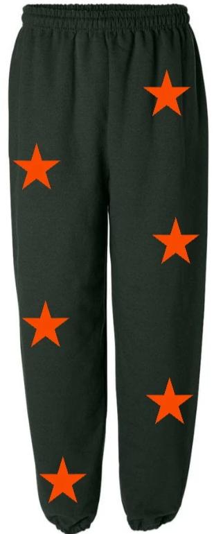 Star Power Forest Green Sweats with Orange Stars