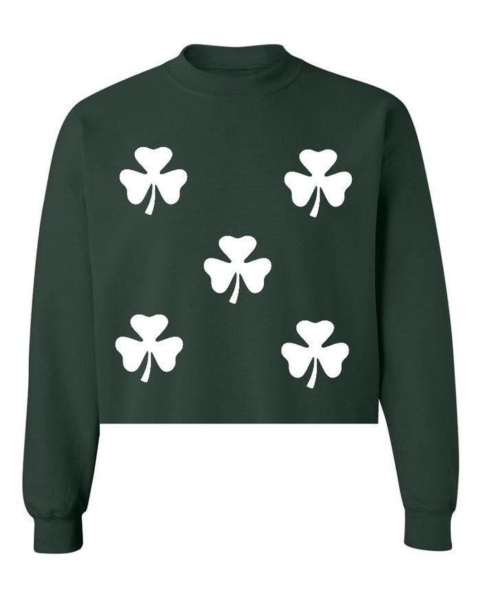 Clovers Raw Hem Cropped Crewneck