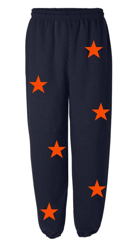 Star Power Navy Sweats with Orange Stars