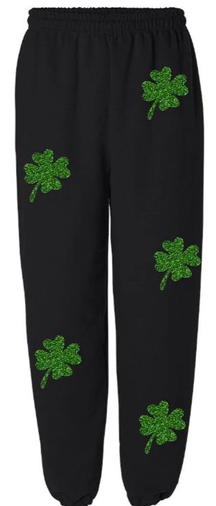 Glitter Shamrocks Black Sweats