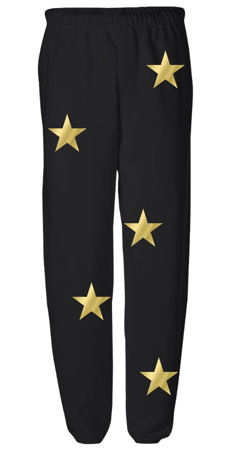 Star Power Black Sweats with Bright Metallic Gold Stars