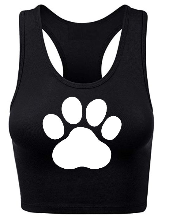 Paw Print Black Racerback Crop Top