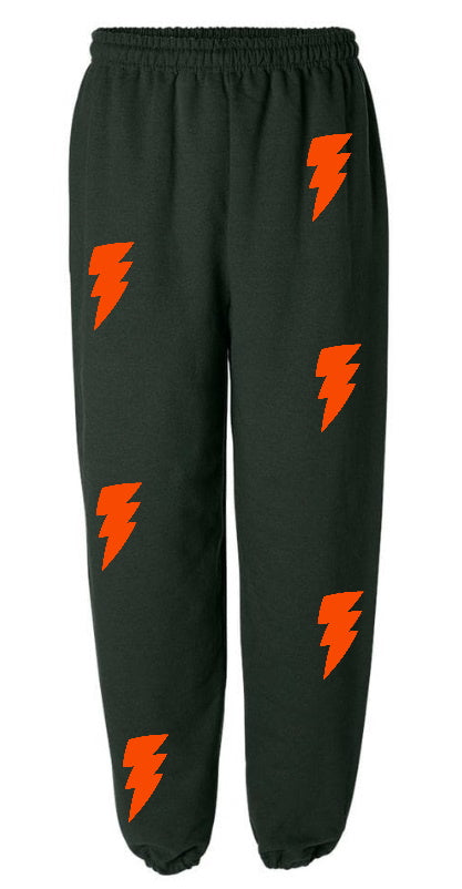 Lightning Forest Green Sweats with Orange Bolts