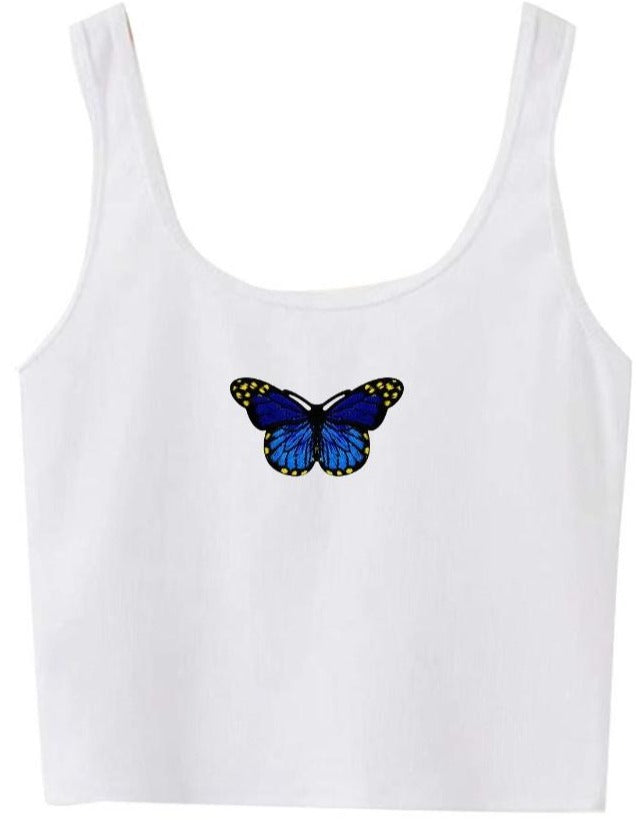 Butterfly Embroidered Patch Cropped Tank