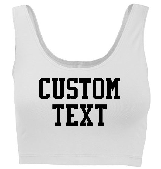 Custom Single Color Text White Tank Crop Top