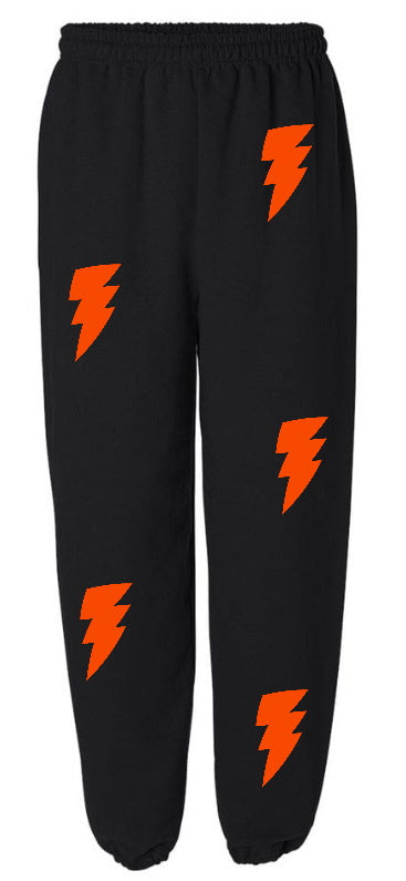 Lightning Black Sweats with Orange Bolts