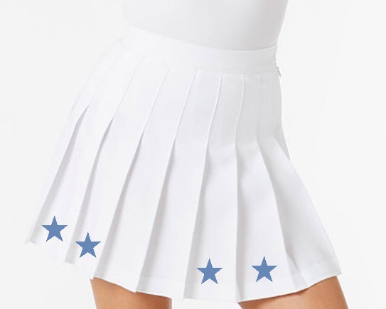 Light Blue Stars White Pleated Cheer Skirt