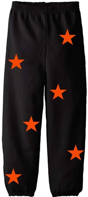 Star Power Black Sweats with Orange Stars