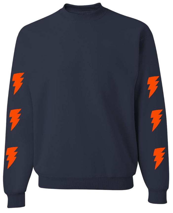 Lightning Navy Crewneck with Orange Bolts