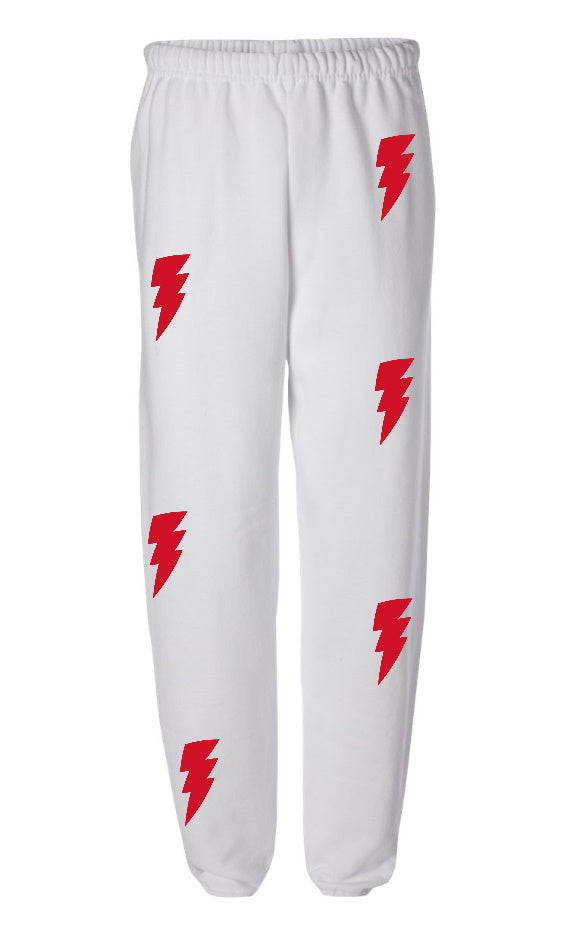 Lightning White Sweats with Red Bolts