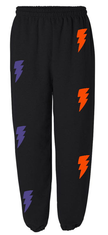Lightning Black Sweats with Purple and Orange Bolts