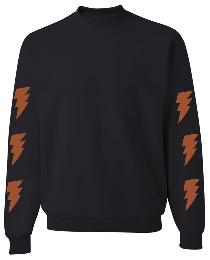 Lightning Black Crewneck with Texas Orange Bolts