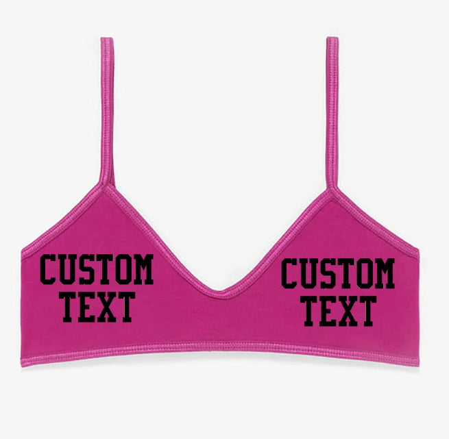 Custom Single Color Text Game Day Bralette (Available in 14 Colors)