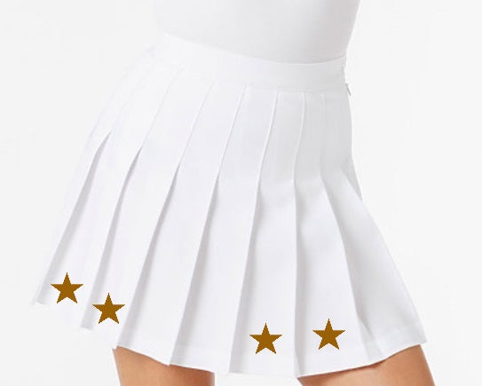 Metallic Gold Stars White Pleated Cheer Skirt