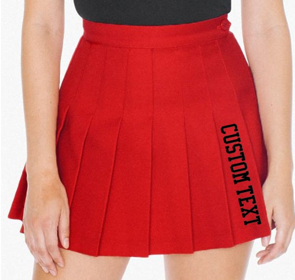 Custom Single Color Text Gameday Bae Classic Red Pleated Cheer Skirt