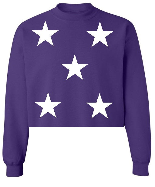 Star Power Purple Raw Hem Cropped Crewneck with White Stars