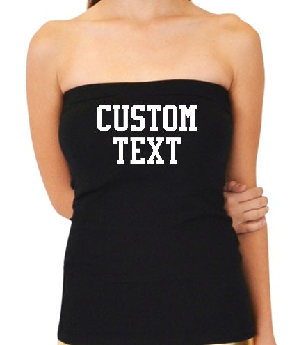Custom Single Color Text Black Cotton Long Tube Top