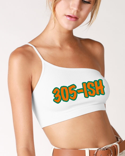 305-ish Seamless One Shoulder Ribbed Crop Top (Available in 2 Colors)