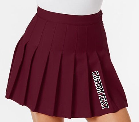 Custom Double Color Text Classic Maroon Pleated Cheer Skirt