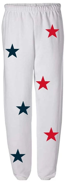 Star Power White Sweats with Navy and Red Stars