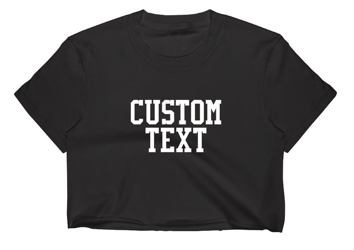 Custom Single Color Text Black Raw Hem Cropped Tee