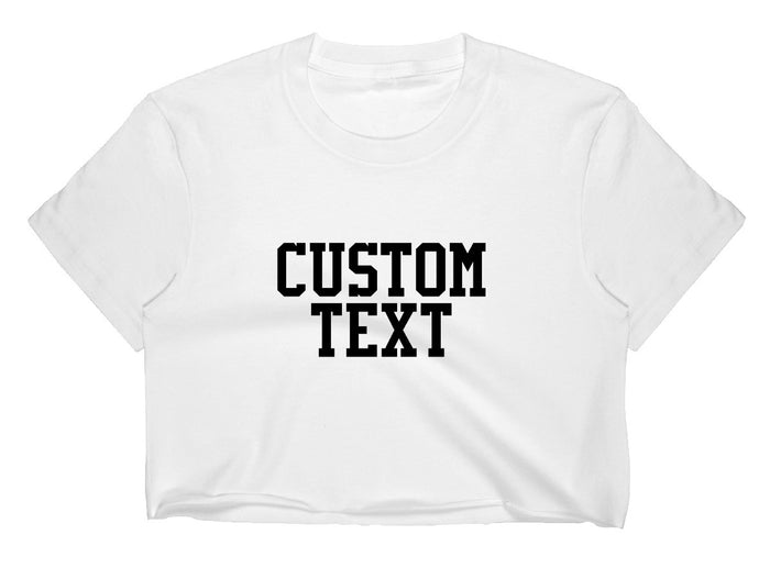 Custom Single Color Text White Raw Hem Cropped Tee