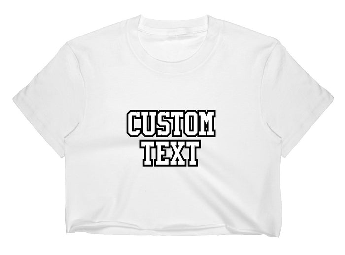 Custom Double Color Text White Raw Hem Cropped Tee