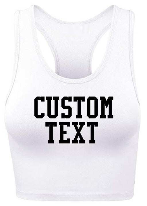Custom Single Color Text White Racerback Crop Top