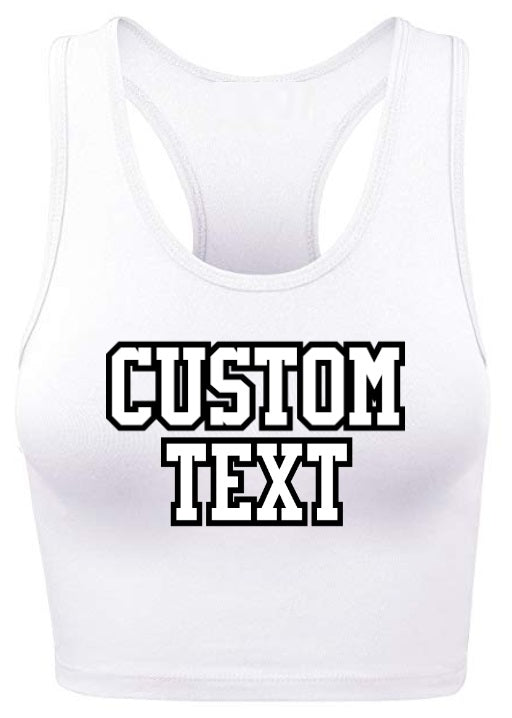 Custom Double Color Text White Racerback Crop Top